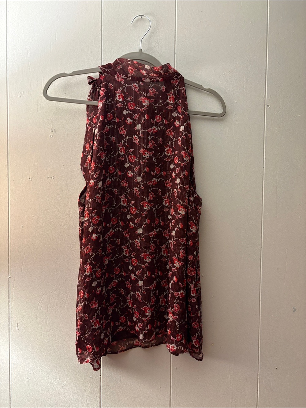 Ann Taylor Factory Burgundy Floral Tie-Neck Dress - Picture 5 of 5